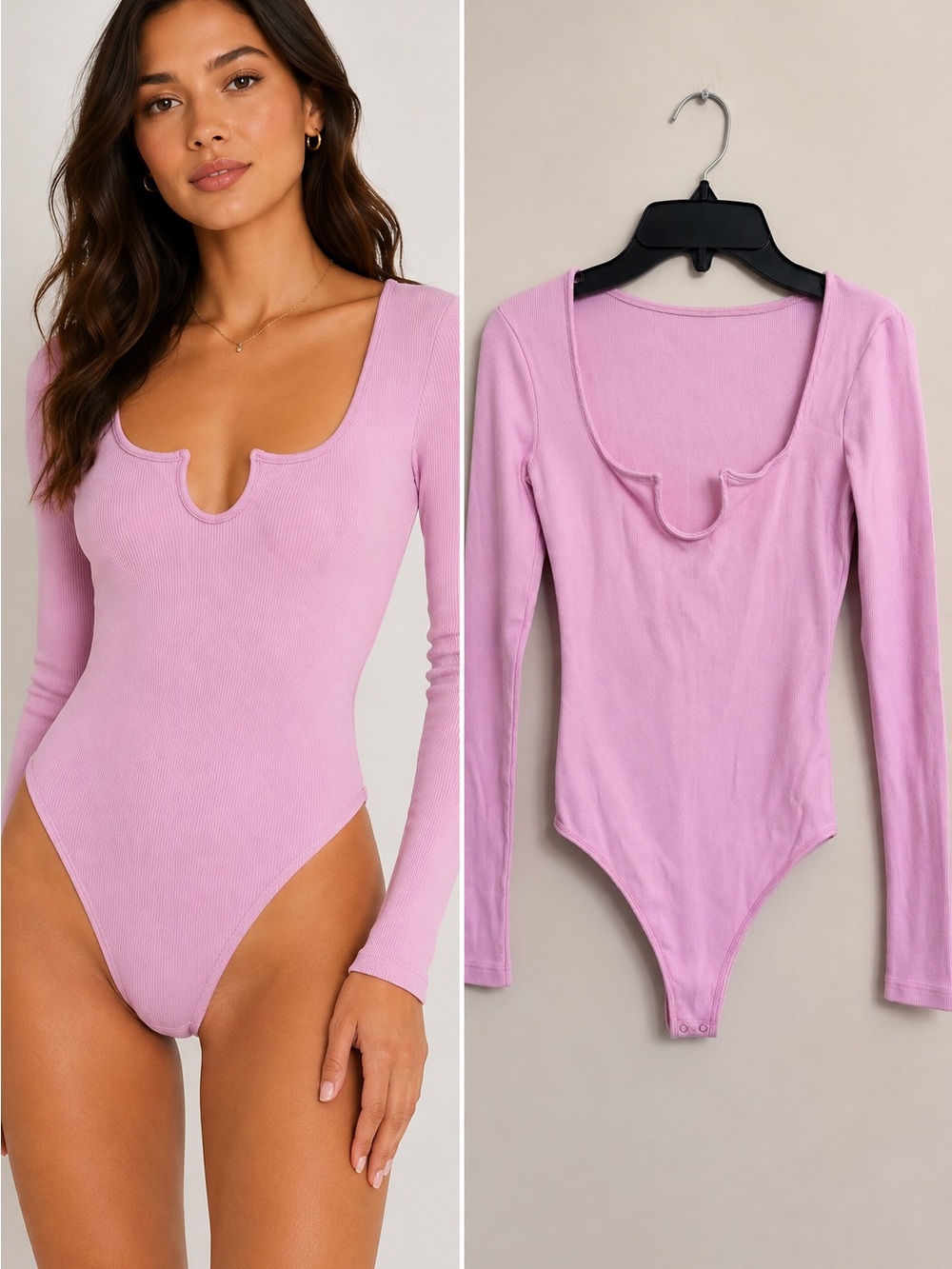 Abercrombie & Fitch Soft AF Rib Pink Long Sleeve Cutout Bodysuit XS